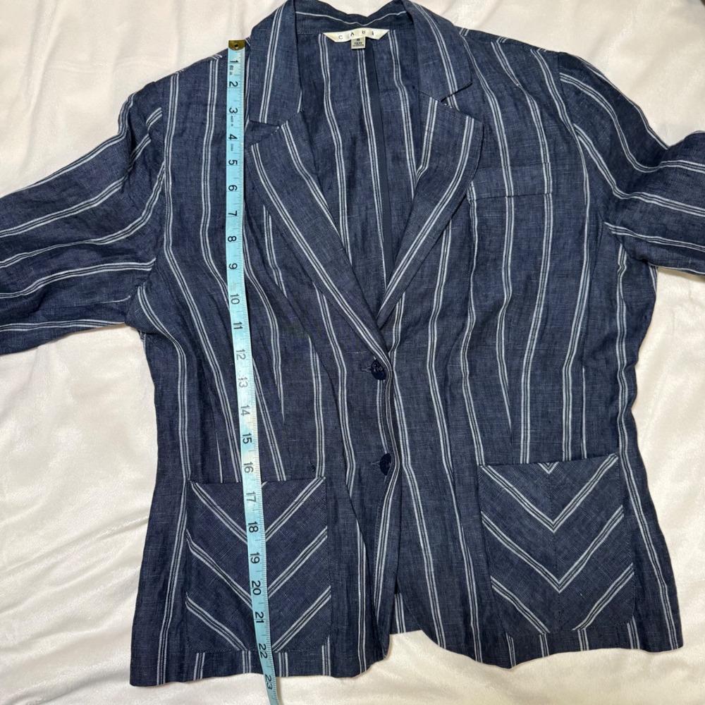 Cabi Womens Blazer Size 8 Navy White Stripe Linen Button Front Style 871 - Picture 8 of 9